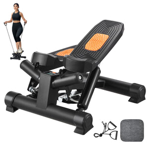 Step machine with resistance band and mat on a white background