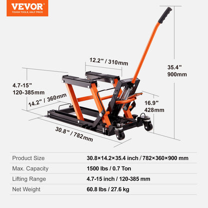 Motorcycle Hydraulic Pump Jack 1500 LBS ATV Dirt Bike Stand