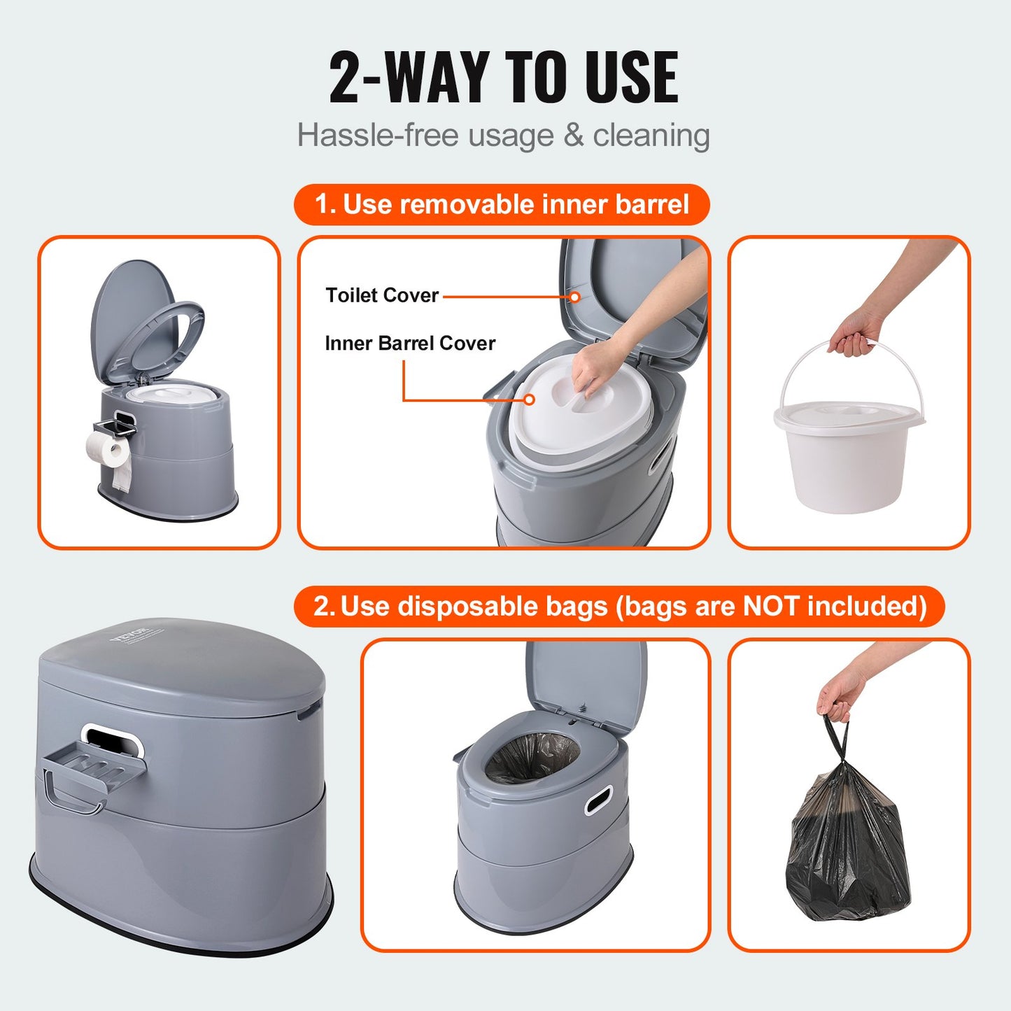 Portable Toilet for Camping, Porta Potty with 5L Detachable Inner Bucket & Removable Paper Holder, Commode with Dual Lids, Travel Toilet for Adults Kids Outdoor Camping Car Long Road Trips
