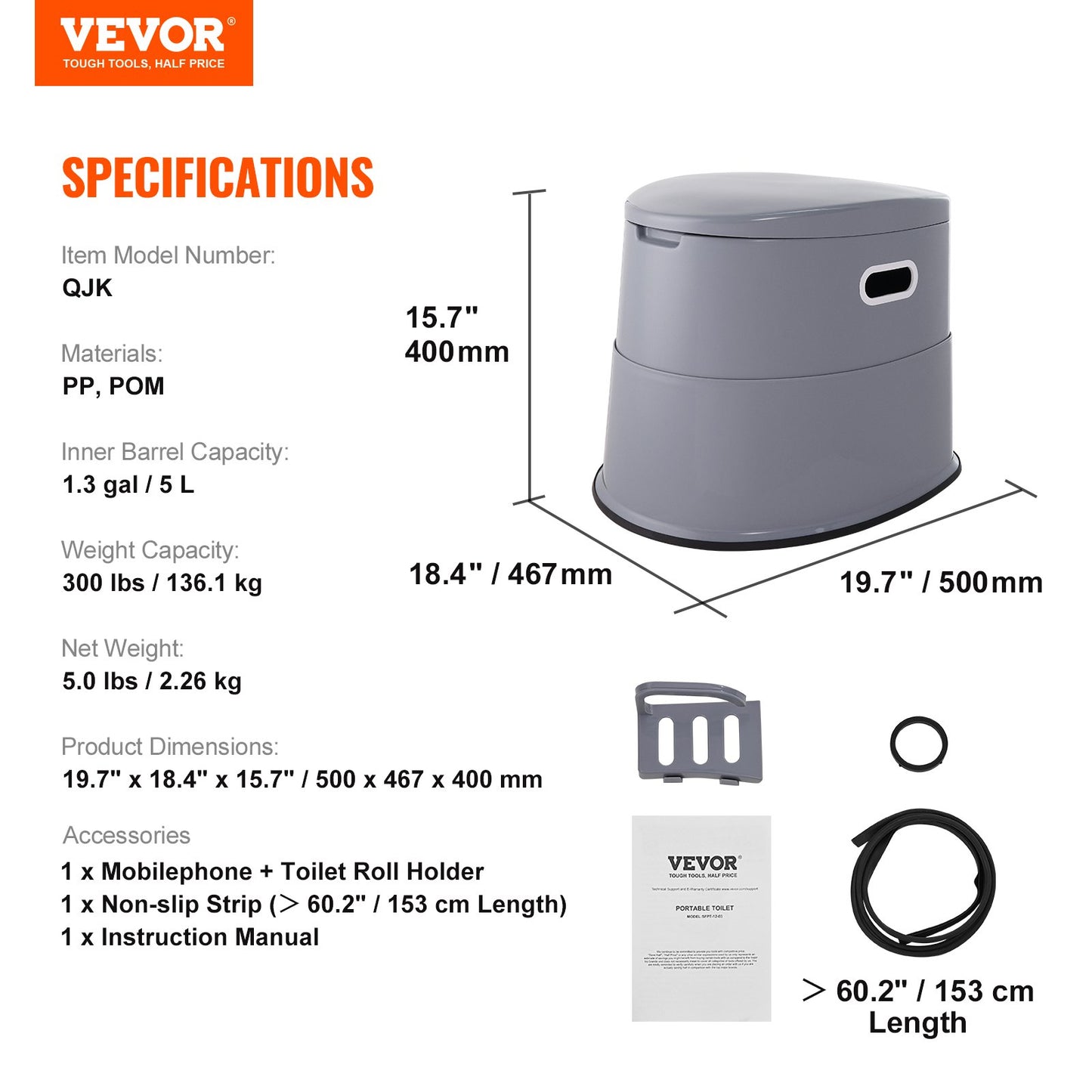 Portable Toilet for Camping, Porta Potty with 5L Detachable Inner Bucket & Removable Paper Holder, Commode with Dual Lids, Travel Toilet for Adults Kids Outdoor Camping Car Long Road Trips