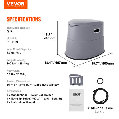 Portable Toilet for Camping, Porta Potty with 5L Detachable Inner Bucket & Removable Paper Holder, Commode with Dual Lids, Travel Toilet for Adults Kids Outdoor Camping Car Long Road Trips