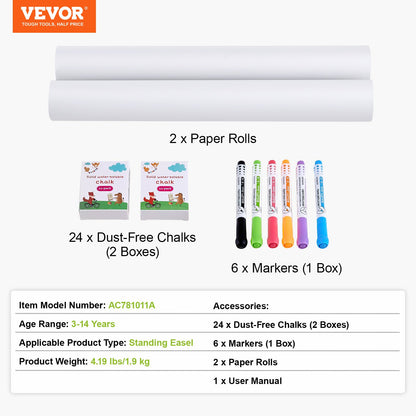 Easel Accessory Set Chalk & Markers & Paper Rolls 32PCS for Standing Easel