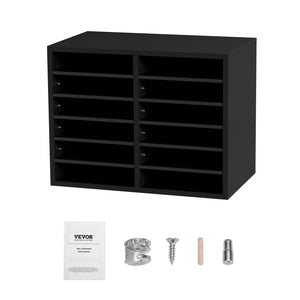 Wood Literature Organizer Adjustable File Sorter 12 Compartments Black