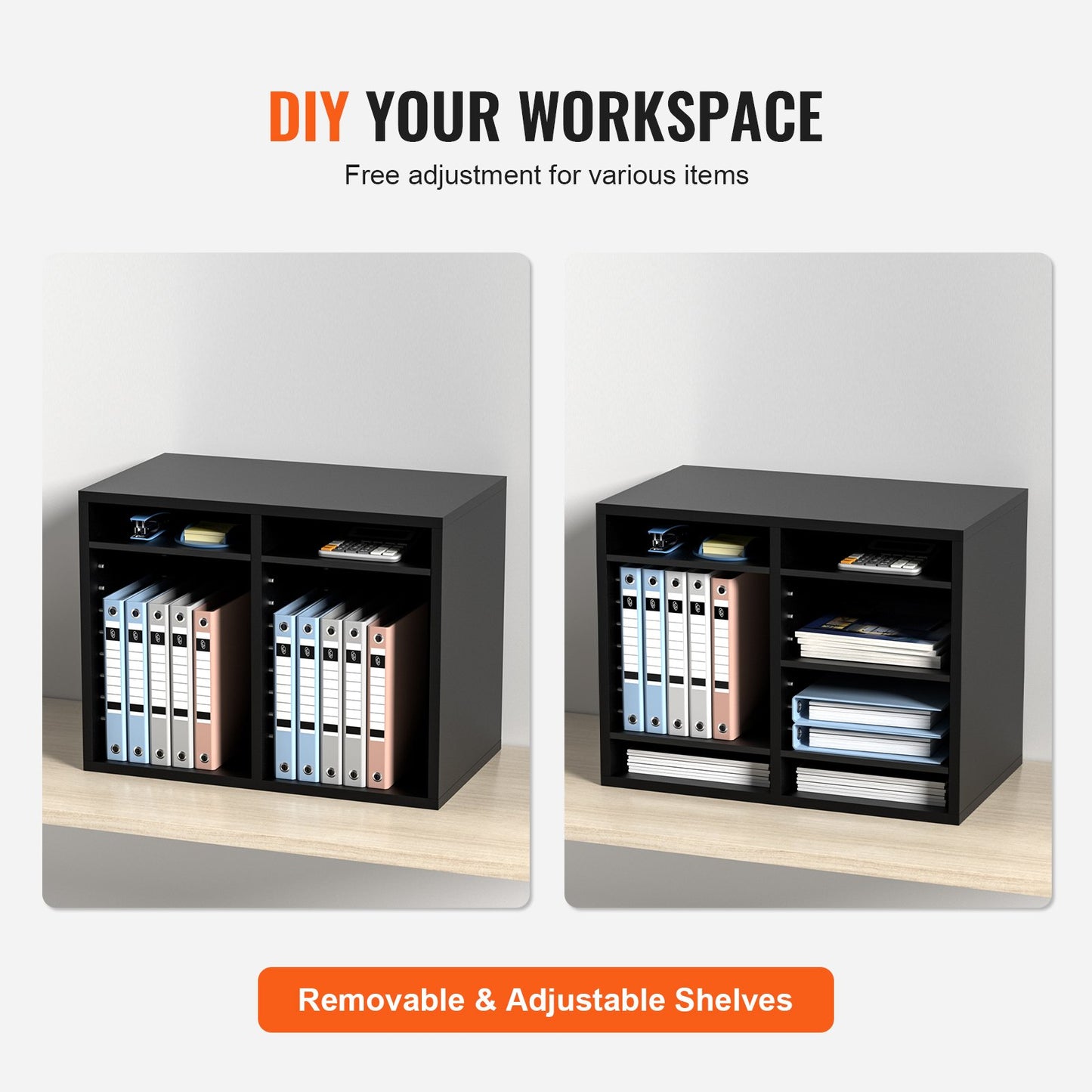 Wood Literature Organizer Adjustable File Sorter 12 Compartments Black