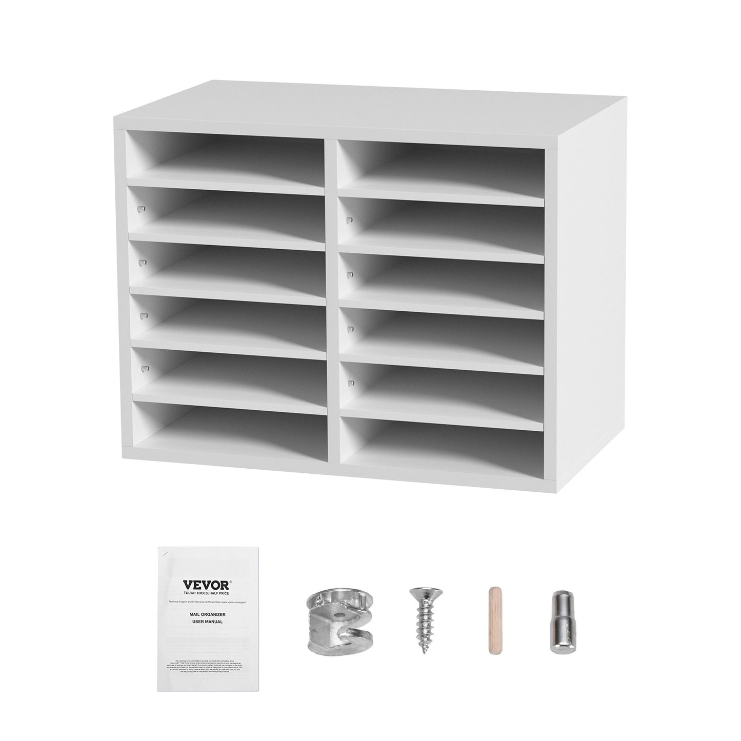 Wood Literature Organizer Adjustable File Sorter 12 Compartments White