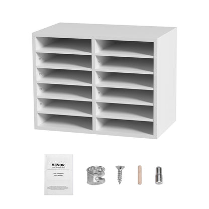 Wood Literature Organizer Adjustable File Sorter 12 Compartments White
