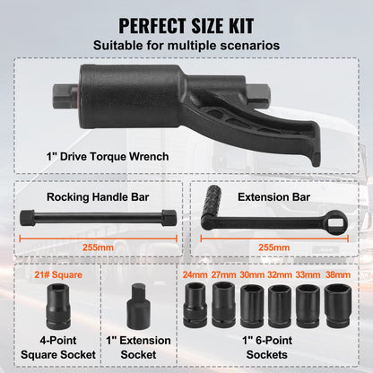 Torque Multiplier, Heavy Duty Torque Multiplier Wrench Set, 1 Inch Drive Lug Nut Wrench Torque Multiplier, 1:58 4800N.m Lug Nut Remover, with 8 Sockets and Storage Case for Truck Trailer RV