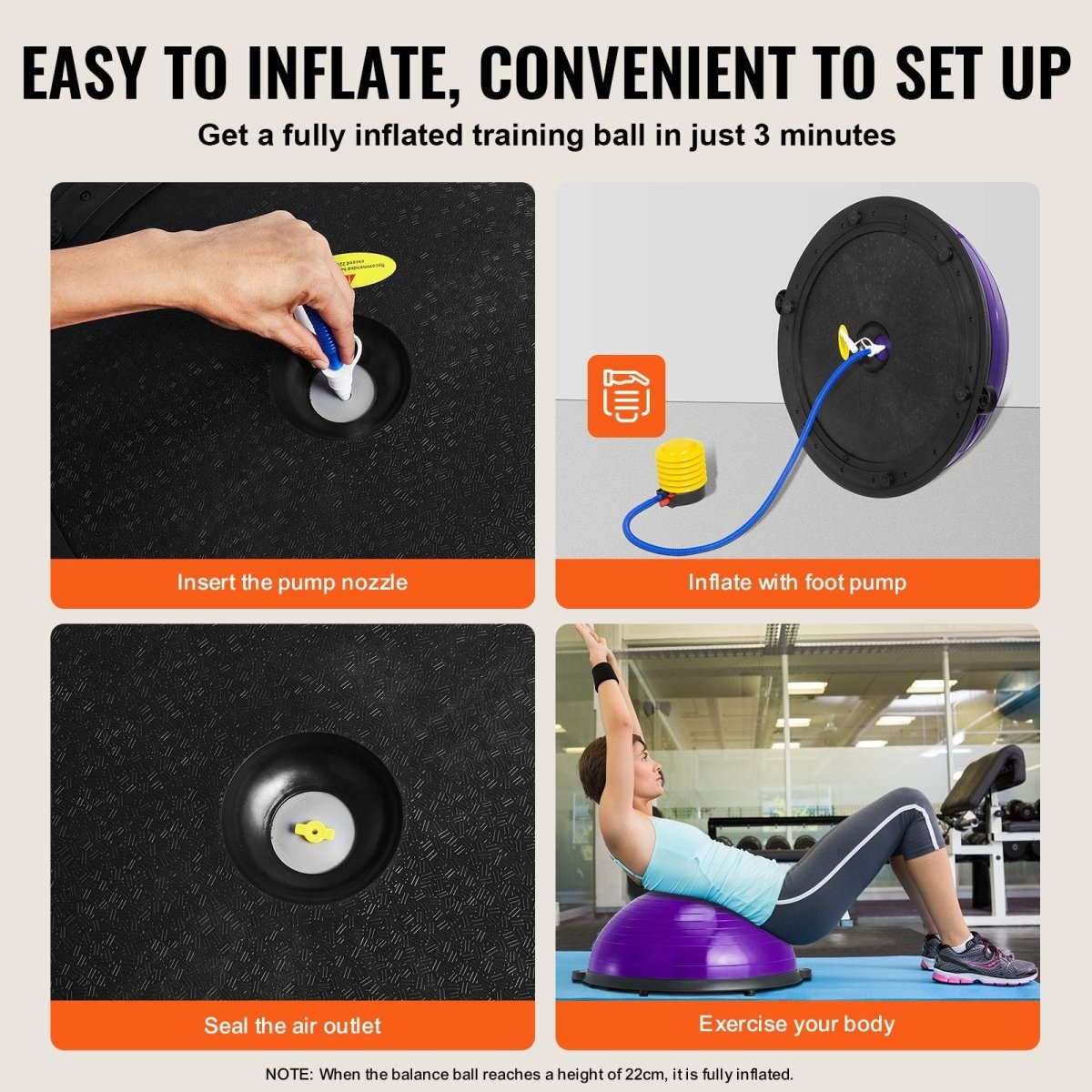 VEVOR Half Exercise Ball Trainer, 23 inch Balance Ball Trainer, 660lbs Stability Ball, Yoga Ball with Resistance Bands & Foot Pump, Strength Fitness Ball for Home Gym, Full Body Workout, Purple - Factory Direct Shop