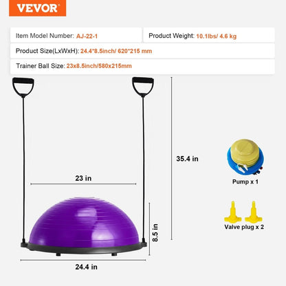 VEVOR Half Exercise Ball Trainer, 23 inch Balance Ball Trainer, 660lbs Stability Ball, Yoga Ball with Resistance Bands & Foot Pump, Strength Fitness Ball for Home Gym, Full Body Workout, Purple - Factory Direct Shop