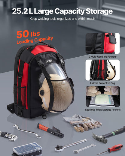 25.2L Welding Backpack 1680D Polyester Welder Backpack for Tool and Helmet