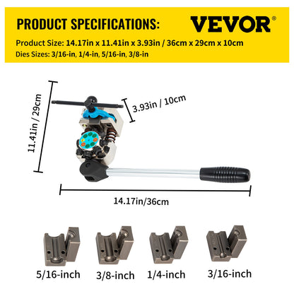 VEVOR Brake Line Flaring Tool, 45 Degree Single, Double, and Bubble Flares for 3/16", 1/4", 5/16" and 3/8" Tube Size, Suitable for Soft Metal of Copper Lines