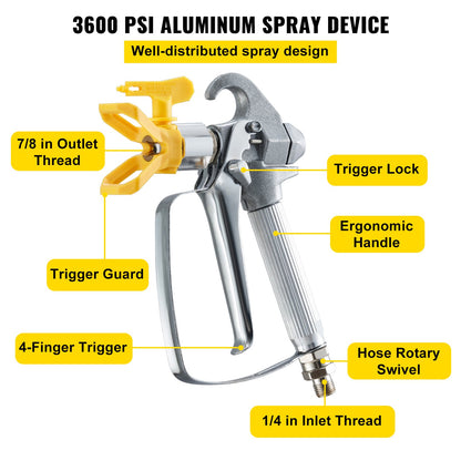 3600 PSI aluminum spray device with labeled parts on a white background