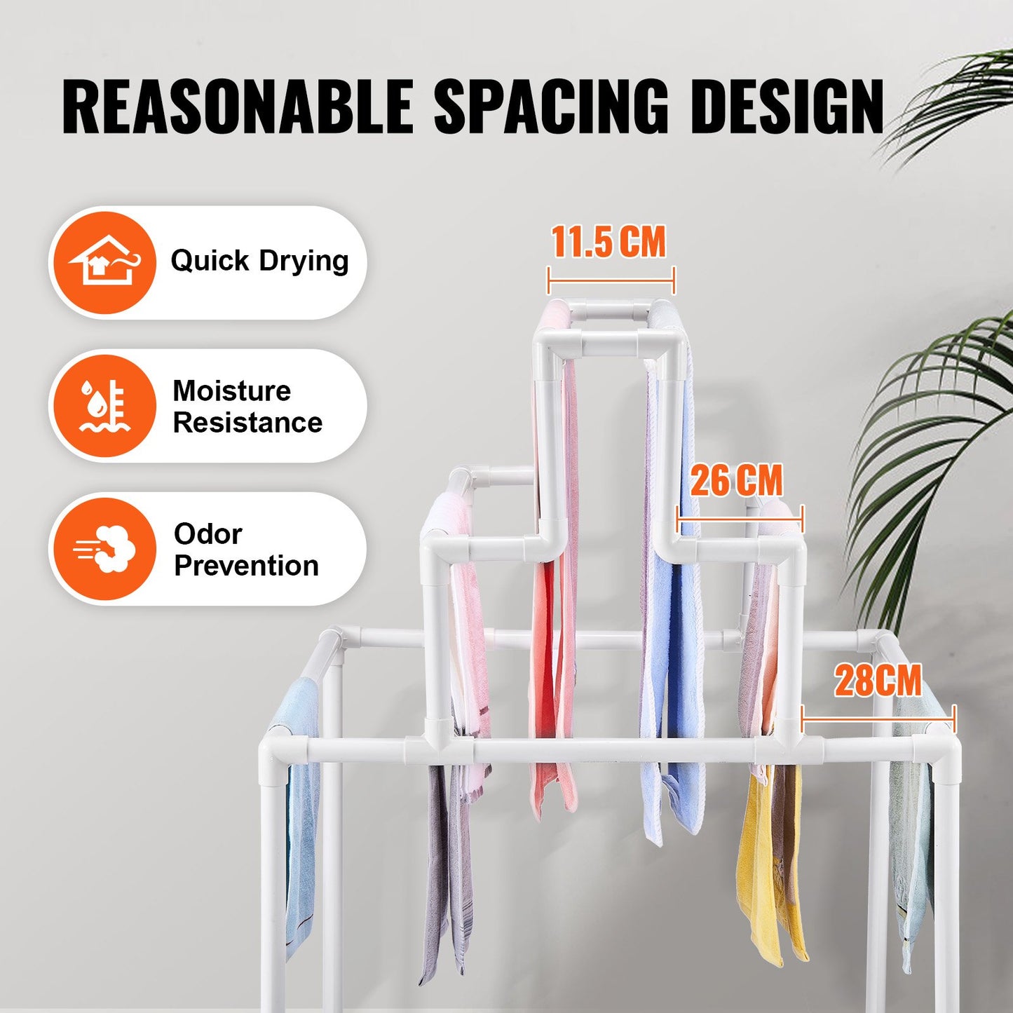 Towel Rack 8-Bar Outdoor PVC Towel Holder for Poolside Spa Bathroom White