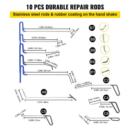 Paintless Dent Removal Rods Stainless Steel Rod Tool Kit 89pcs Dent Repair