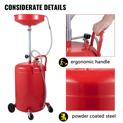 Waste Oil Drain Tank Portable Oil Drain 20 Gallon Air Operated Drainer