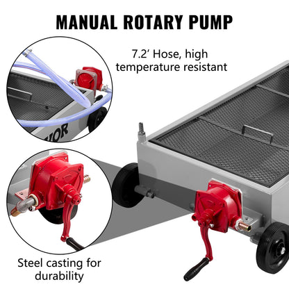 Low Profile Oil Drain Pan Truck Drain Pan 57 L with Pump Hose Casters