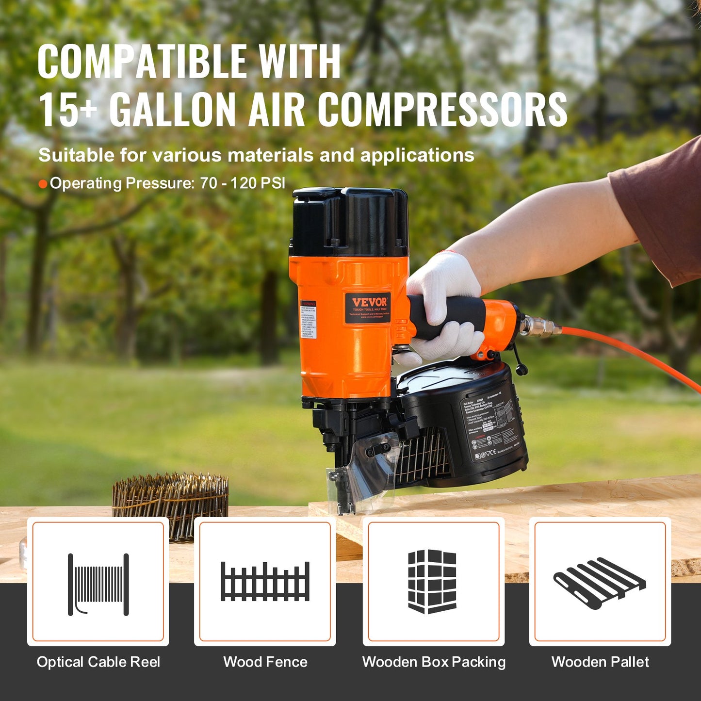 CN83N Coil Siding Nailer 50mm to 83mm 15 Degree Pneumatic Nail Gun