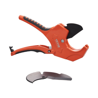 PVC Pipe Cutter, 0-2-1/2" O.D. Ratcheting PVC Pipe Cutter, Heavy Duty Tube Cutting Tool with Spare SK5 Blade for PVC, CPVC, PP-R, PEX, PE, Rubber Hoses