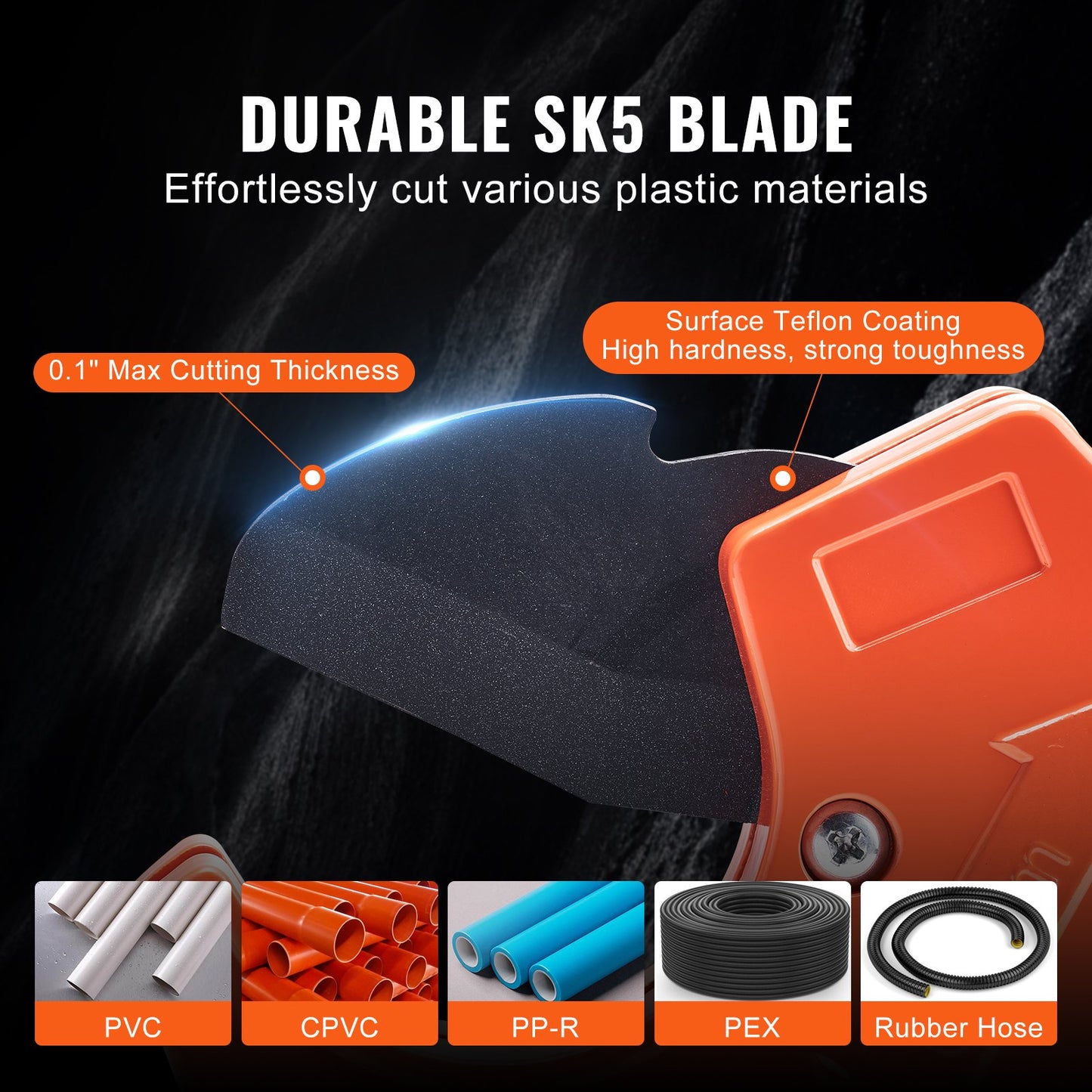 PVC Pipe Cutter, 0-2-1/2" O.D. Ratcheting PVC Pipe Cutter, Heavy Duty Tube Cutting Tool with Spare SK5 Blade for PVC, CPVC, PP-R, PEX, PE, Rubber Hoses