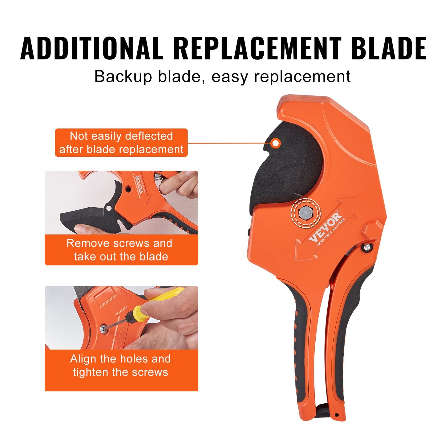 PVC Pipe Cutter, 0-2-1/2" O.D. Ratcheting PVC Pipe Cutter, Heavy Duty Tube Cutting Tool with Spare SK5 Blade for PVC, CPVC, PP-R, PEX, PE, Rubber Hoses