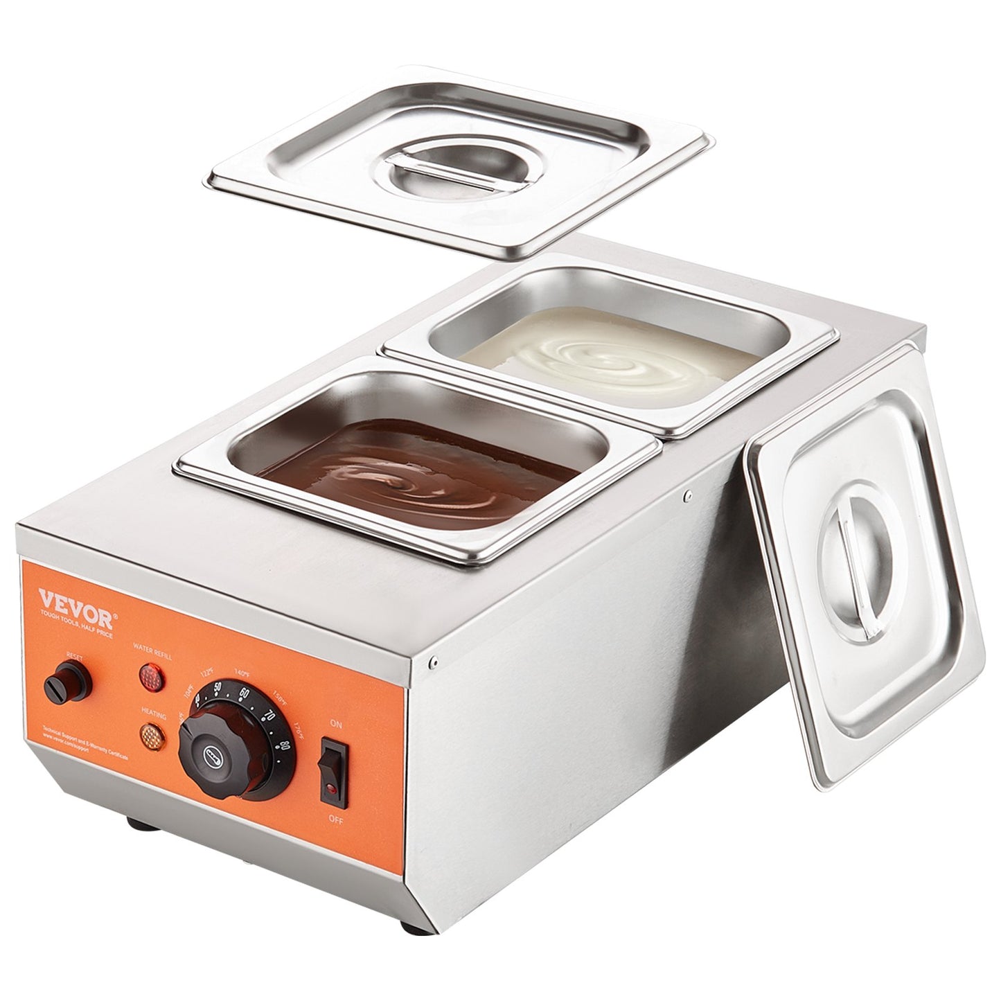 Chocolate Tempering Machine, 2 Tanks Chocolate Melting Pot with TEMP Control, 800W Stainless Steel Electric Commercial Food Warmer For Chocolate/Milk/Cream Melting and Heating