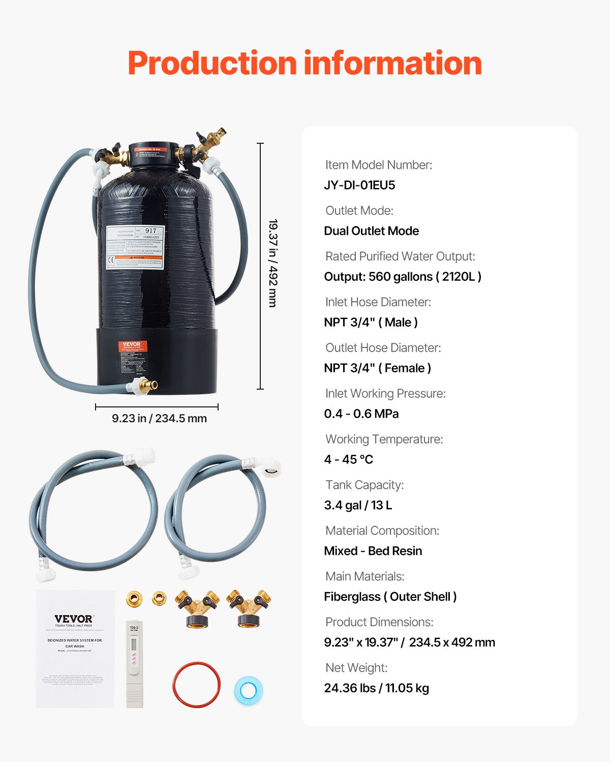 Spotless Deionized Water System Car Wash System with Handheld TDS Meter