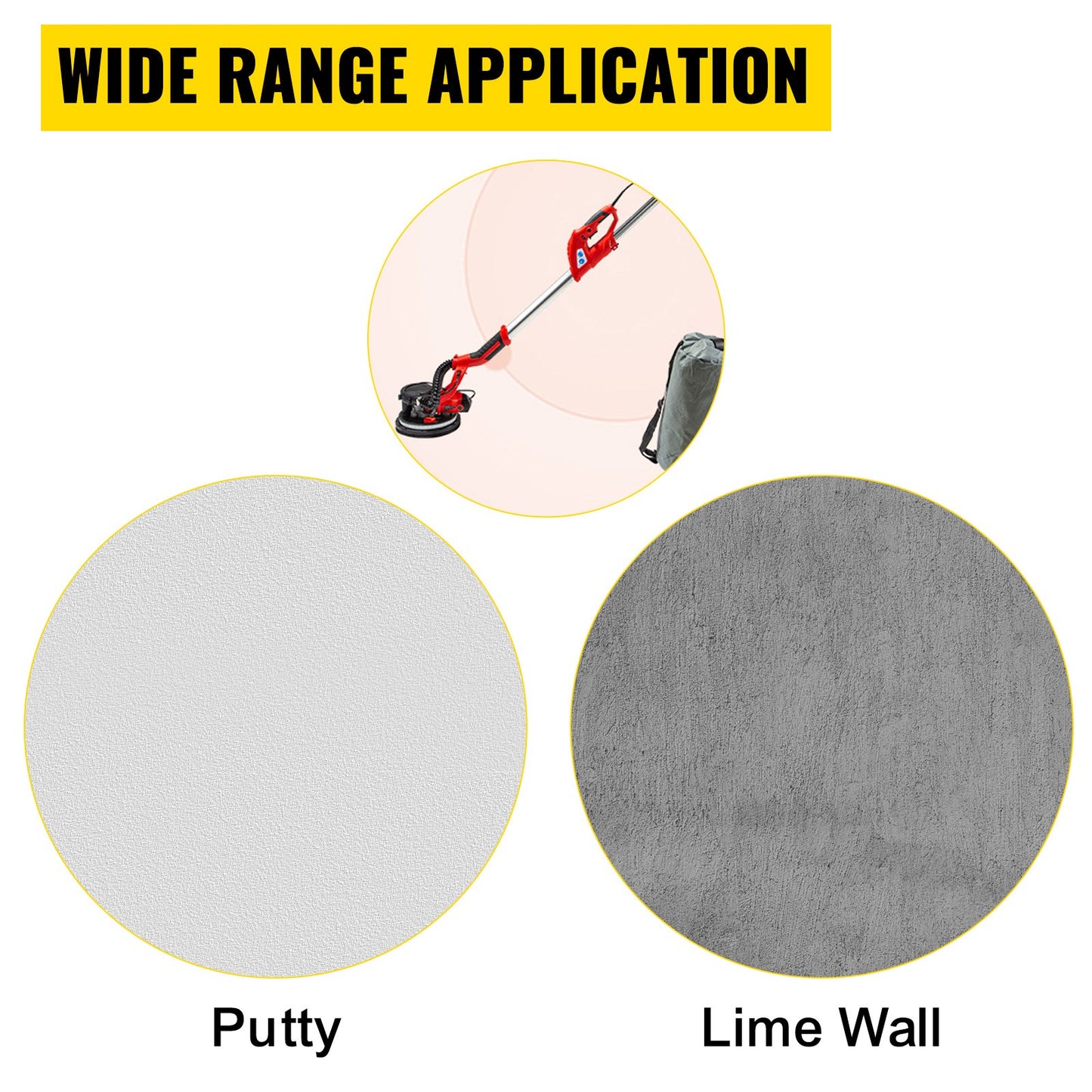 Drywall Sander 750W Electric, Electric Sander Variable Speed 800-1750RPM, Drywall Sander Foldable Sheetrock Sander, with Telescope Handle ,Vacuum Bag Drywall Sanders 6 Sand Pads
