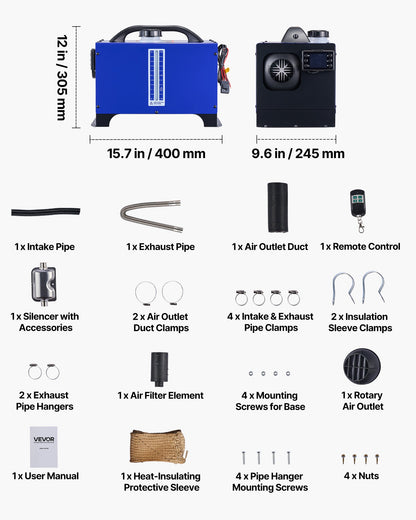 VEVOR Diesel Heater, 8KW, DC 12V/24V, All in One Portable Diesel Air Heater with Remote Control and LCD Display, Fast Heating Low Noise, 5 L Fuel Tank for Vehicles, RVs, Vans, Tractors and Trucks