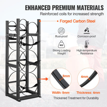 VEVOR Refrigerant Tank Rack, with 2 x 30lbs and Other 3 Small Bottle Tanks, Cylinder Tank Rack 12.79x12.99x47.12 in, Refrigerant Cylinder Rack and Holders for Freon, Gases, Oxygen, Nitrogen