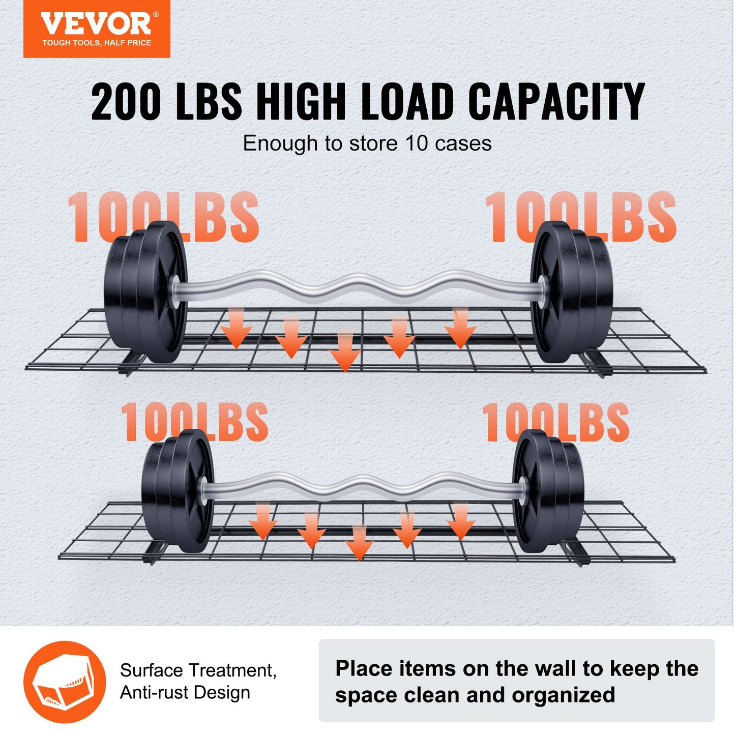 Garage Storage Shelving, 2 Pack, 48 x 12 in Heavy Duty Garage Shelves Wall Mounted, 400 lbs Load Capacity(Total) Garage Storage Rack Floating Shelves, Suitable for Shop, Shed, Garage Storage