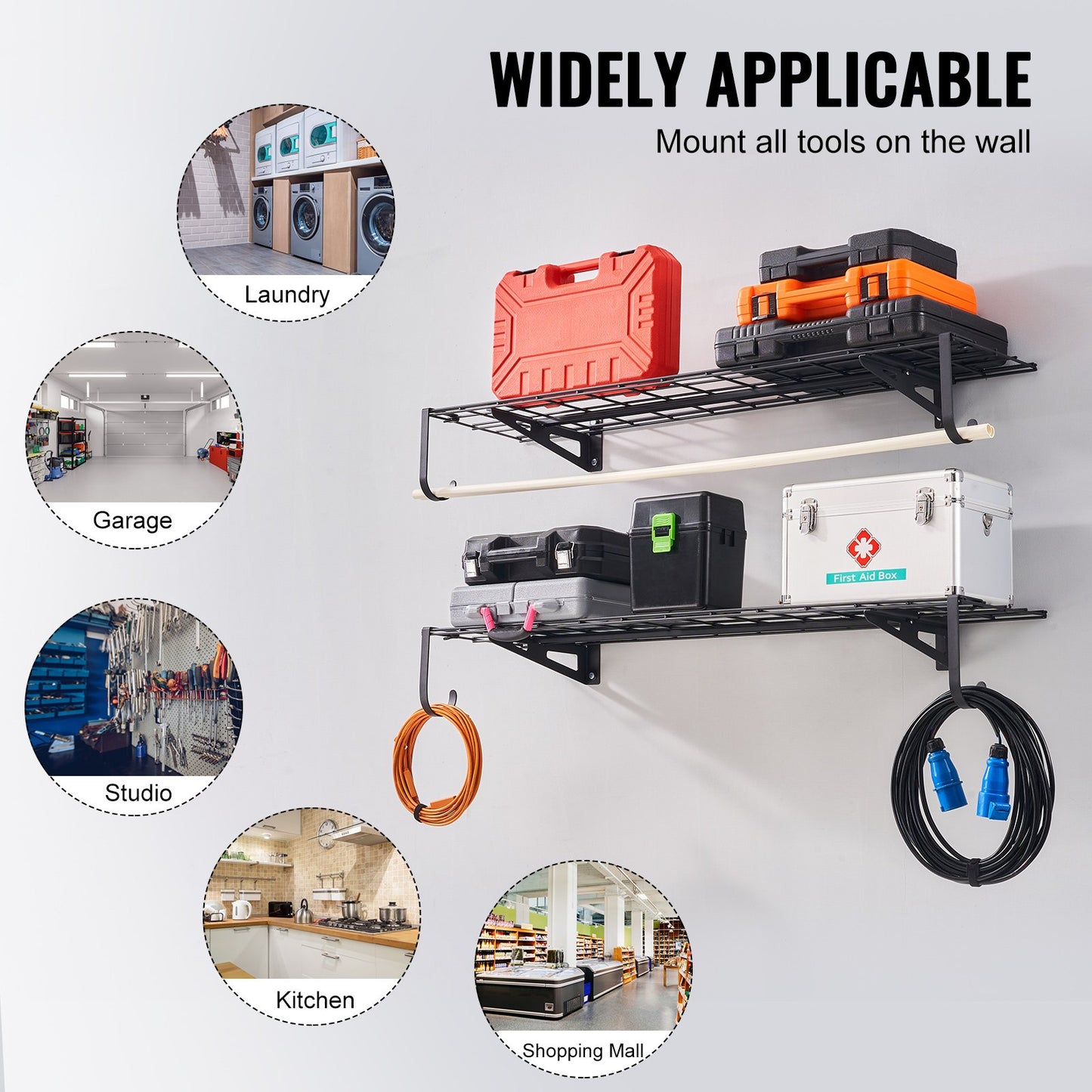 Garage Storage Shelving, 2 Pack, 48 x 12 in Heavy Duty Garage Shelves Wall Mounted, 400 lbs Load Capacity(Total) Garage Storage Rack Floating Shelves, Suitable for Shop, Shed, Garage Storage