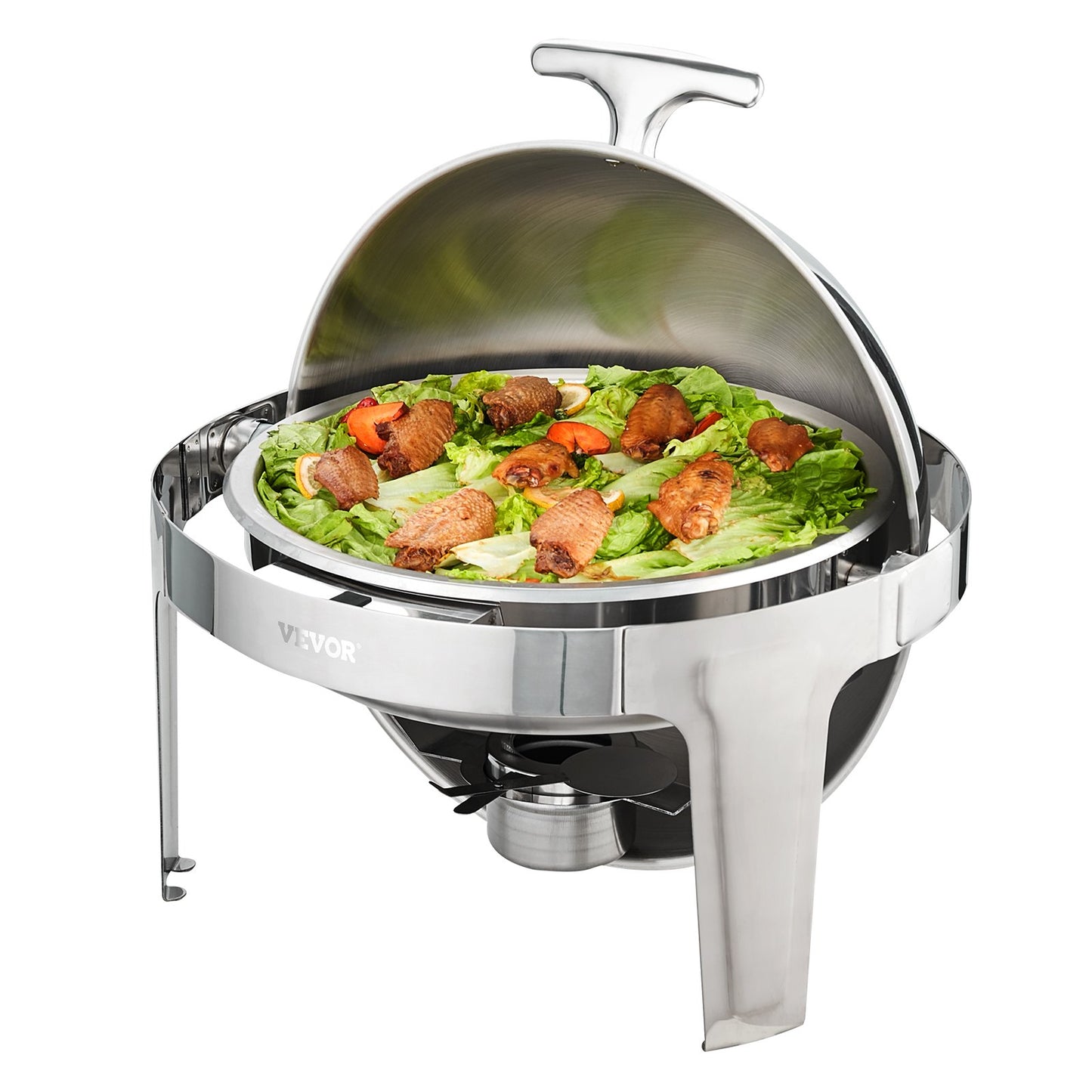 Roll Top Chafing Dish Buffet Set, 5.5L 2 Pack, Stainless Steel Chafer with 2 Full Size Pans, Round Catering Warmer Server with Lid Water Pan Stand Fuel Holder, for at Least 5 People Each