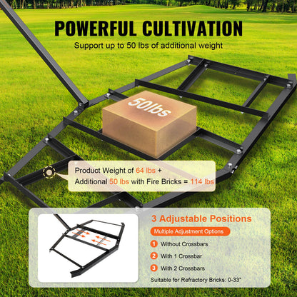 Driveway Drag, 84" Width Tow Behind Drag Harrow, Q235 Steel Driveway Grader with Adjustable Bars, Support up to 50 lbs, Driveway Tractor Harrow for ATVs, UTVs, Garden Lawn Tractors