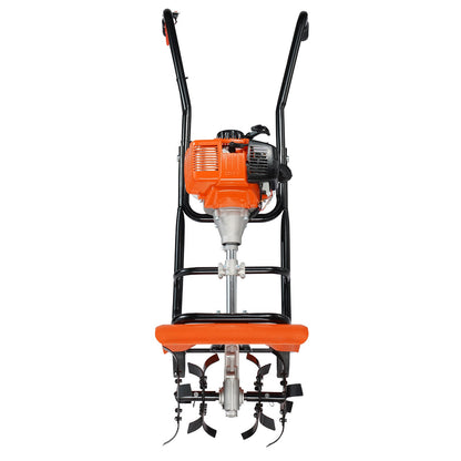 Tiller Cultivator Gas Powered, 31CC 4-Stroke Garden Cultivator, Tiller with 4 Steel Adjustable Front Tines for Lawn, Garden and Field Soil Cultivation