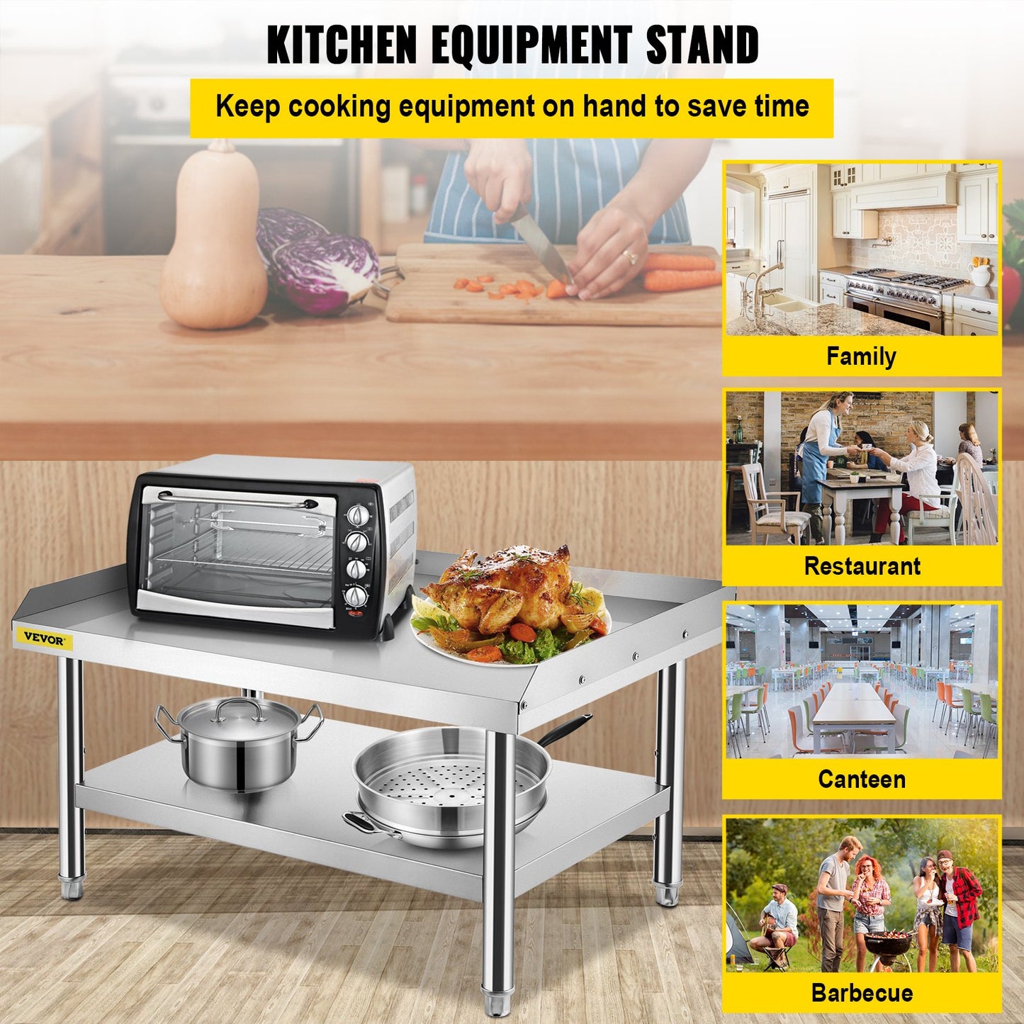 VEVOR Stainless Steel Equipment Grill Stand, 152x76x61 cm Stainless Table, Grill Stand Table with Adjustable Storage Undershelf, Equipment Stand Grill Table for Hotel, Home, Restaurant Kitchen