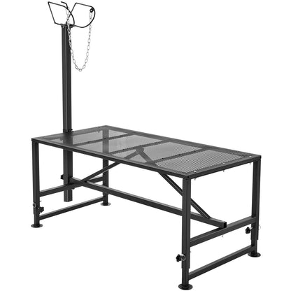 VEVOR Goat & Sheep Stand, 47x23 inch Livestock Stand, Metal Livestock Milking and Shearing Stand 21" to 33" Adjustable Height, with Headpiece and Nose Loop, 500lbs Loading Weight, Black