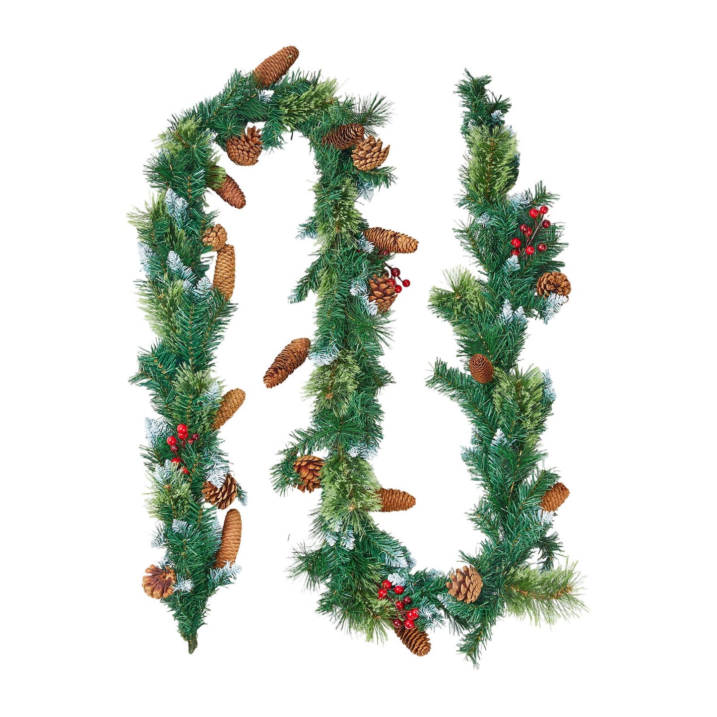 Christmas Garland, 2750mm Artificial Christmas Garland with Light String, Faux Greenery Decoration with Berry Clusters, Pine Needles, Pine Cones, Realistic Xmas Collection for Mantel Fireplace