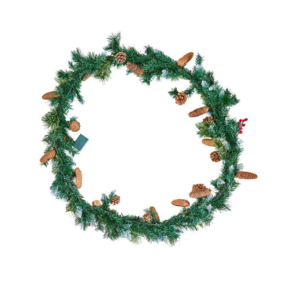 Christmas Garland, 2750mm Artificial Christmas Garland with Light String, Faux Greenery Decoration with Berry Clusters, Pine Needles, Pine Cones, Realistic Xmas Collection for Mantel Fireplace