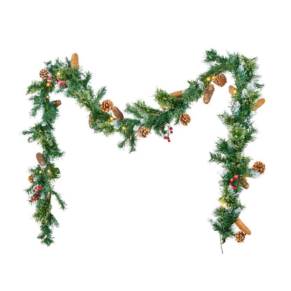 Christmas Garland, 2750mm Artificial Christmas Garland with Light String, Faux Greenery Decoration with Berry Clusters, Pine Needles, Pine Cones, Realistic Xmas Collection for Mantel Fireplace