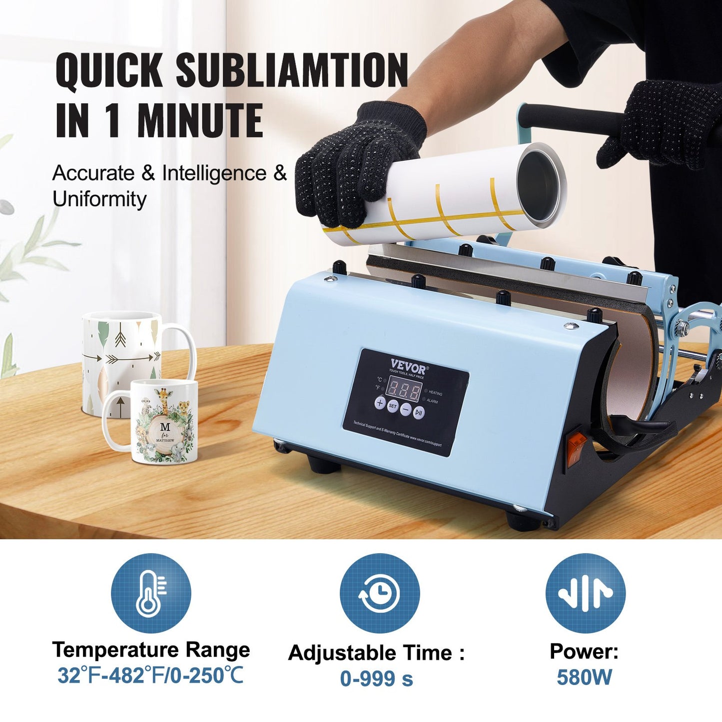Tumbler Heat Press Machine 11-30oz Mug Press Sublimation Tumblers Blue