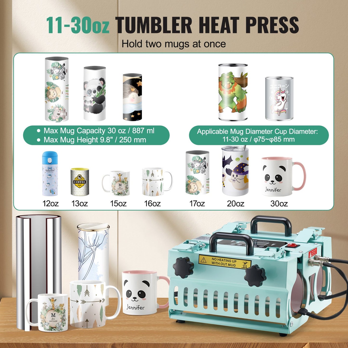 Tumbler Heat Press Machine 2 Station Heaters 11-30oz Mug Press Sublimation