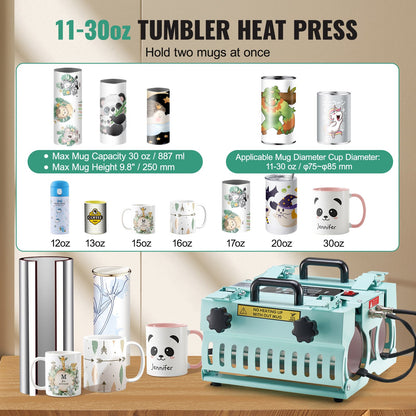 Tumbler Heat Press Machine 2 Station Heaters 11-30oz Mug Press Sublimation