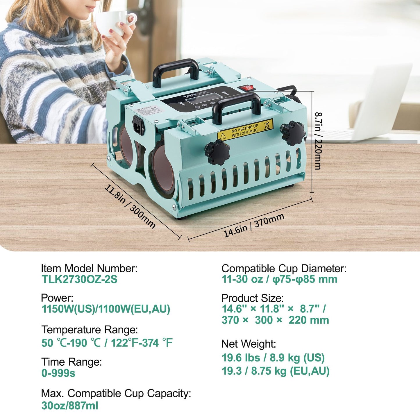 Tumbler Heat Press Machine 2 Station Heaters 11-30oz Mug Press Sublimation