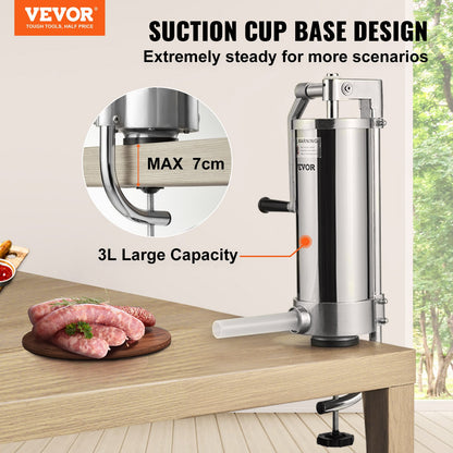 Sausage Stuffer 5LBS/3L Capacity Homemade Sausage Maker Stainless Steel