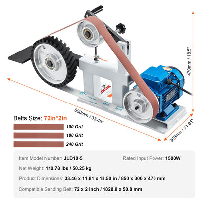 Belt Sander, 72 x 2-Inch Variable Speed Belt Polisher with VFD