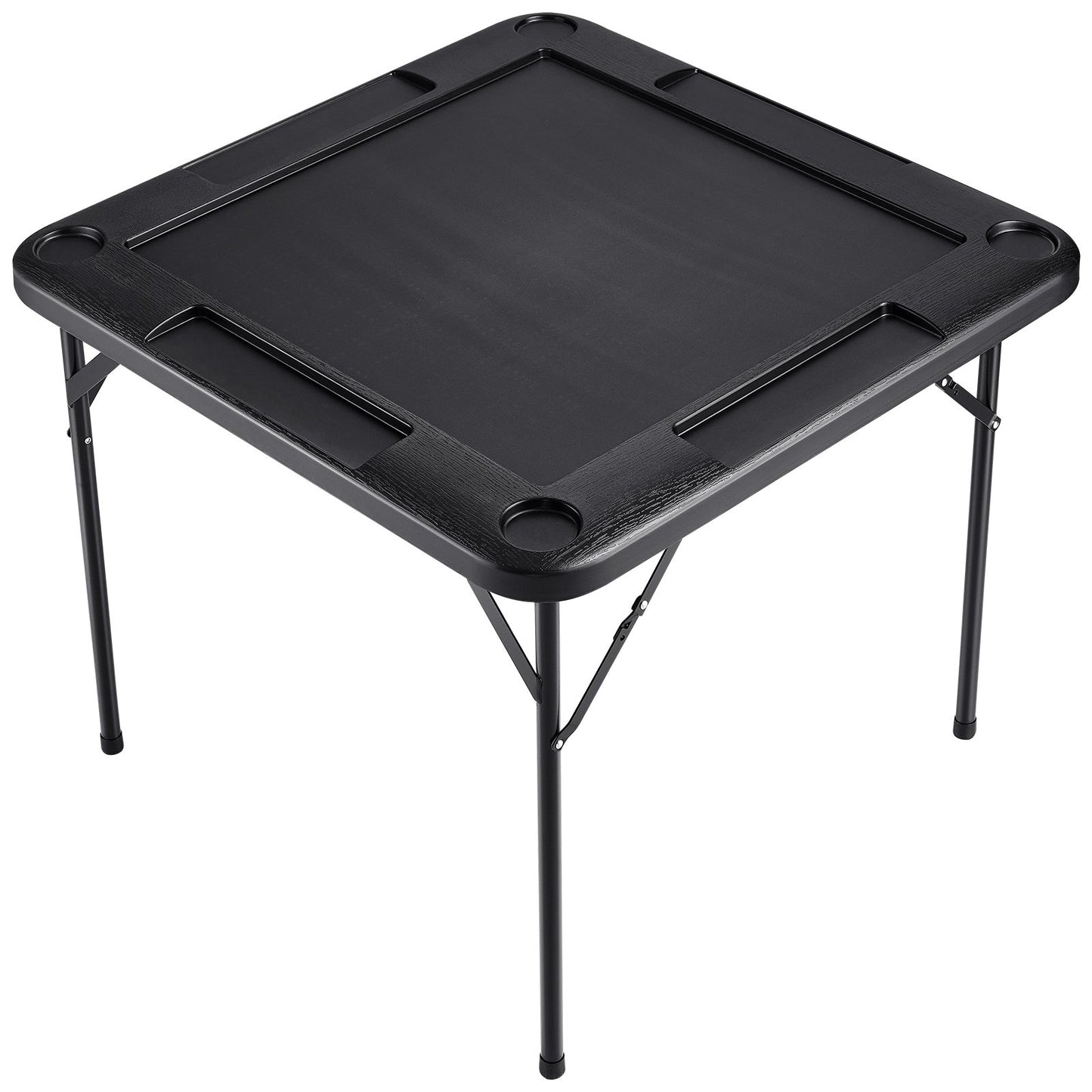 Mahjong Table, Square 4 Player Folding Card Table with 4 Cup Holders & 4 Chip Trays, Portable Domino Game Table with 1 Set of Dominoes for Mahjong Poke Puzzles, 90 x 90-inch, Black