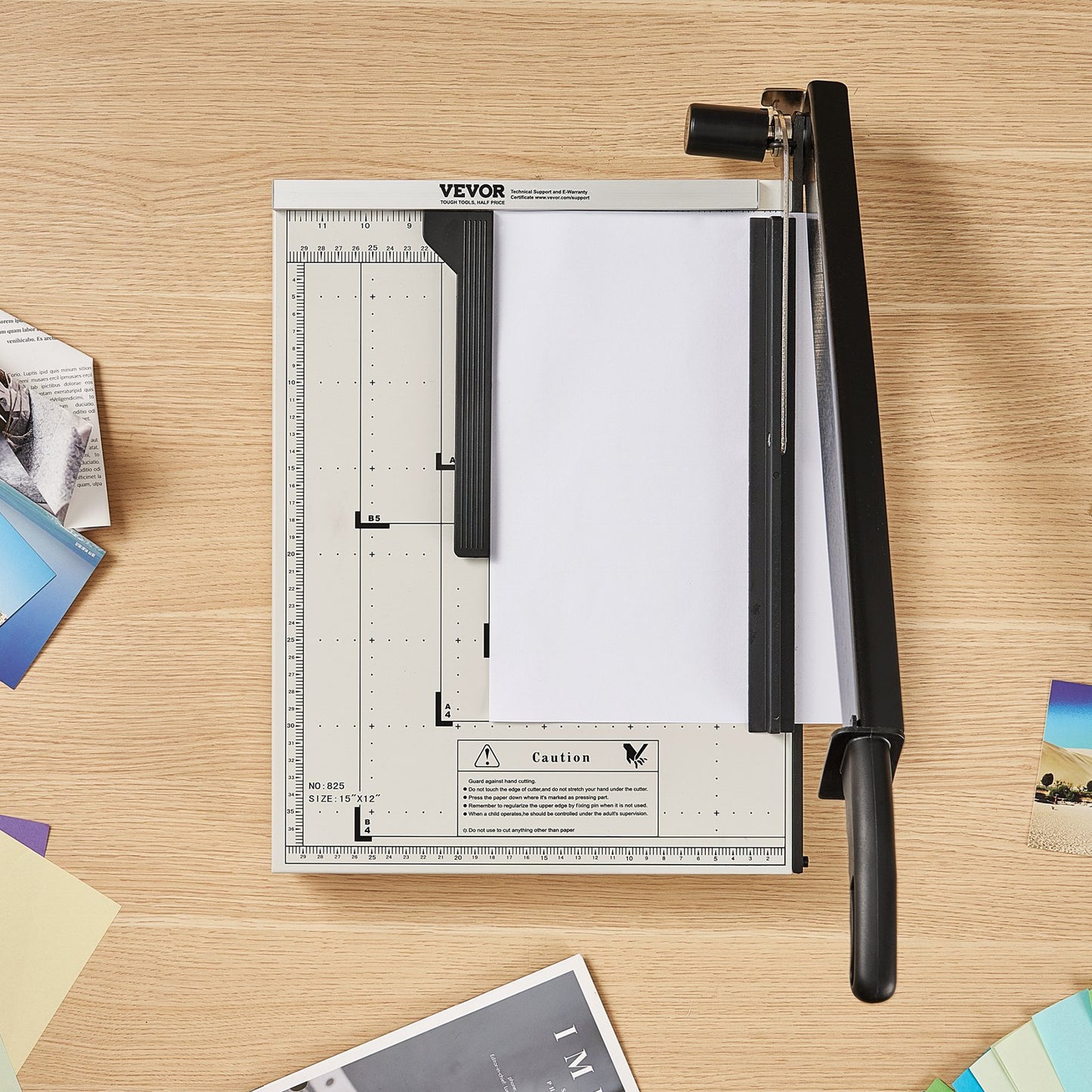 Paper Cutter, Guillotine Trimmer, 381 mm Cut Length, 16 Sheets Capacity, Heavy Duty Guillotine Paper Cutter with Guard Rail/Blade Lock for Cardstock/Cardboard, Paper Trimmer for Home Office