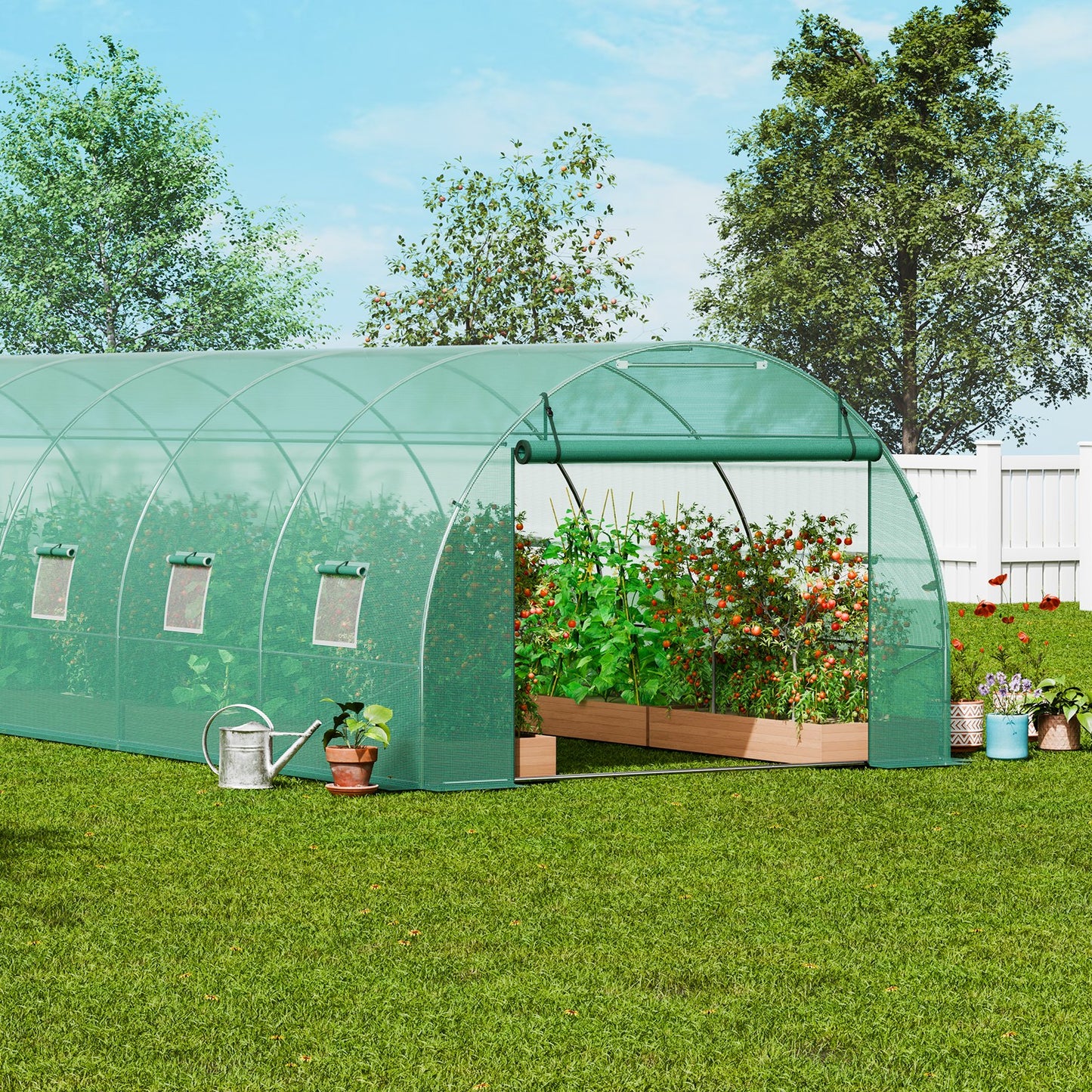 Walk-in Tunnel Greenhouse 29.2x9.7x6.5ft Galvanized Frame PE Cover Green