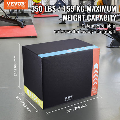 3 in 1 Plyometric Jump Box, 30/24/20 Inch Foam Plyo Box, Platform & Jumping Agility Box, Anti-Slip Fitness Exercise Step Up Box for Home Gym Training, Conditioning Strength Training, Black