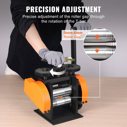 Rolling Mill, 1.77"/45 mm Jewelry Rolling Mill Machine, 1: 2.4 Gear Ratio, 3-in-1 Multi-function Rolling Mill, 0-6 mm Press Thickness for Metal Jewelry Making Sheet Square Wire Semicircle